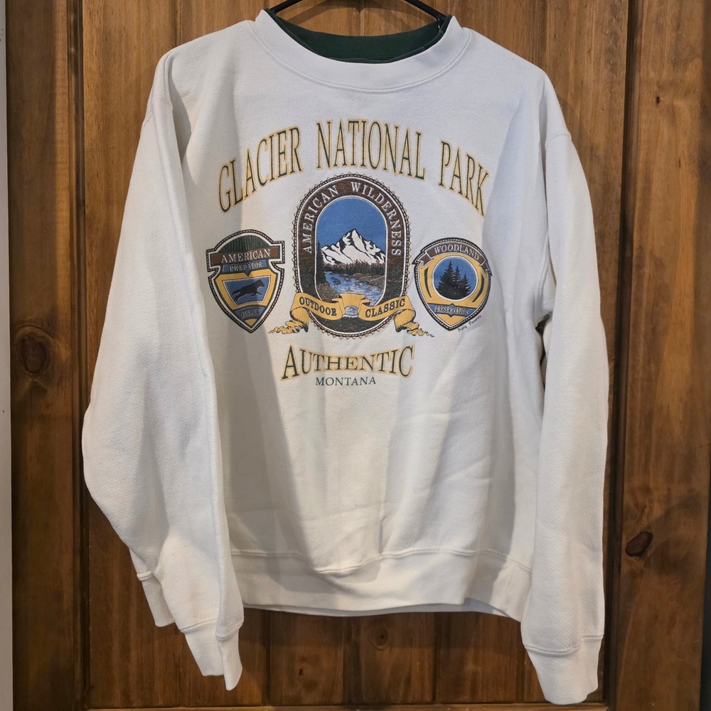 Alore Glacier National Park Sweatshirt Women Large White Excellent Vintage 90s